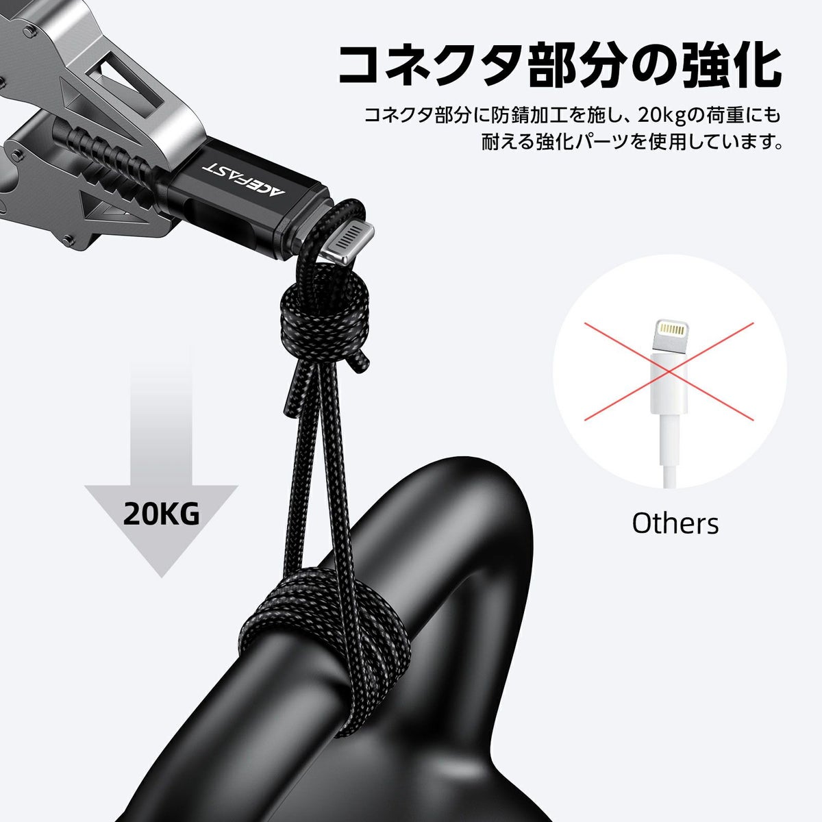 AceFast ブランド Lightning ケーブル 1.2m 急速充電 MFI認証 ライトニング 充電ケーブル 急速 PD 100w USB-A Type-A 高速充電 黒 グレー iPhone14 Pllus iPhone 13 12 11 Pro Max SE 8 AirPods エースファスト