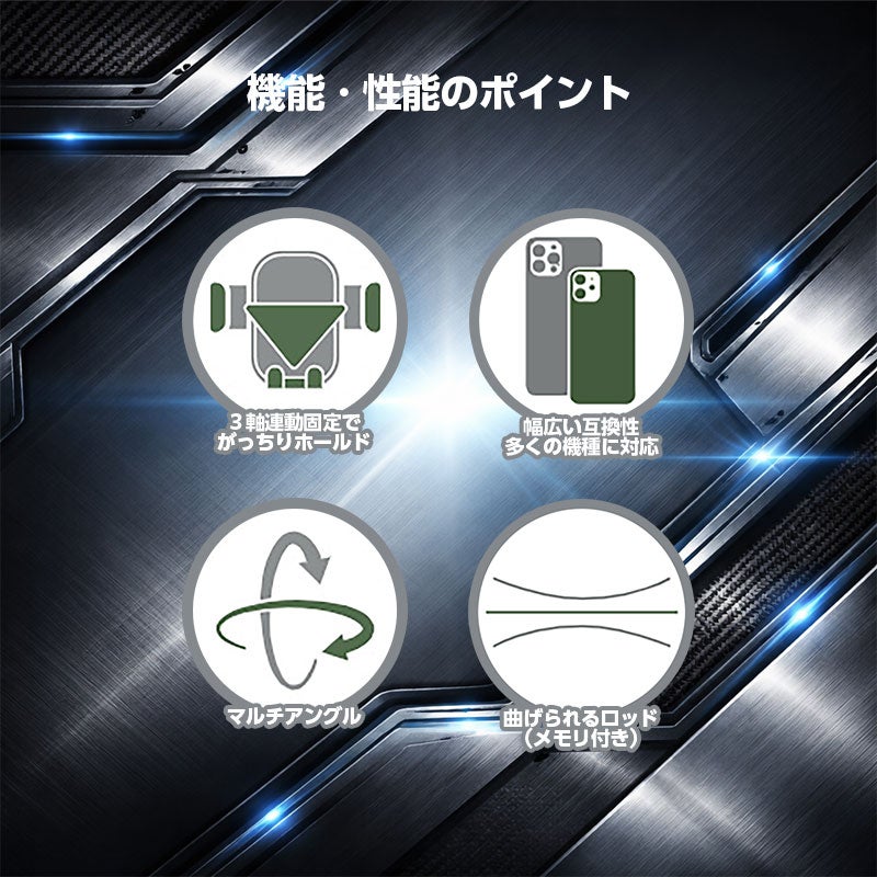 【AceFast】3軸連動固定式 カーマウントホルダー 自動クランプ 360度回転 幅広い互換性 エースファスト