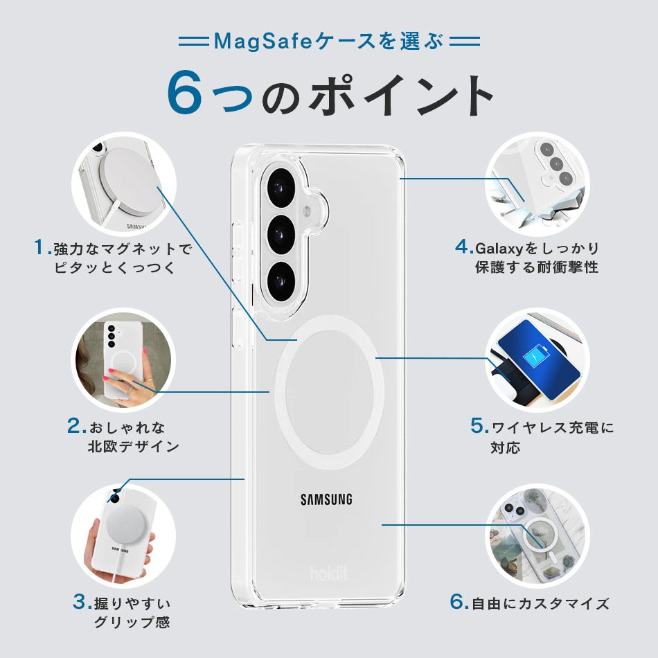 Galaxy S26 ケース MagSafe対応 耐衝撃 GalaxyS26 GalaxyS26+ GalaxyS26Plus GalaxyS26Ultra Galaxy S26 Plus Galaxy S26 Ultra Galaxyケース ギャラクシーS26 スマホケース ギャラクシー クリアケース 透明 MagSafe マグセーフ ワイヤレス充電 Holdit 北欧 スウェーデン